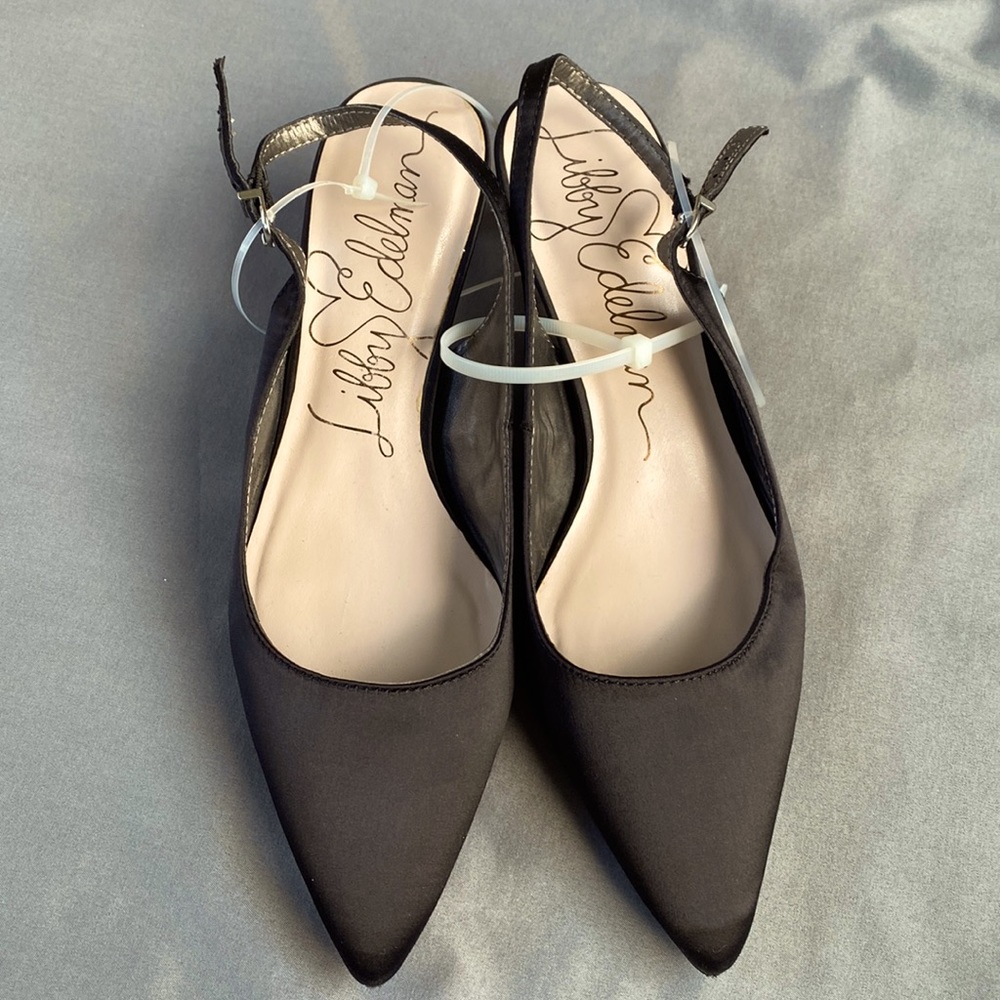 Size 7.5 Black Libby Edelman, kitten heel with ankle strap.
